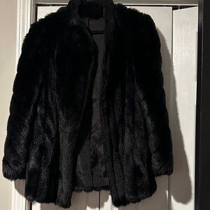 80s Vintage Black Faux Fur Coat
